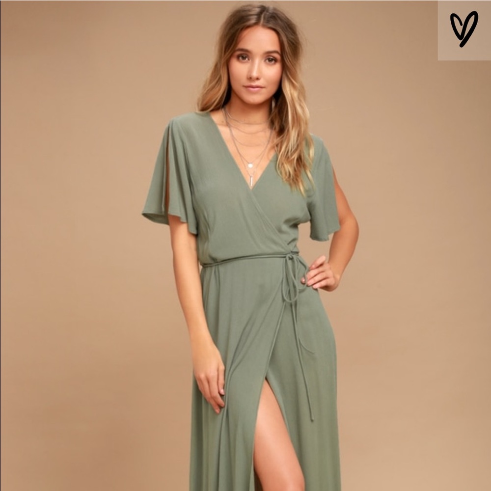 Lulu’s Olive Maxi Wrap Dress Bridesmaid